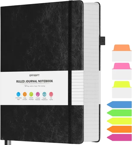 Miniatura 31 de Cuaderno rayado, cuaderno grande A5 con rayas universitarias, cuaderno de trabajo de 312 páginas numeradas con calcomanías de índice, papel grueso