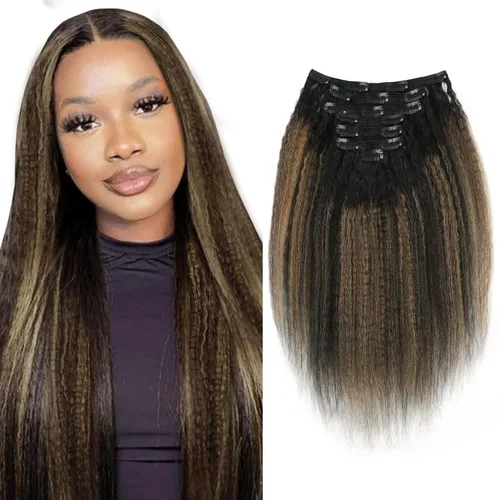 Miniatura 22 de Sassina - Extensión de pelo humano lacio con ondas, con clip, 8A, doble trama, italiano, grueso, extensiones de 10-22 pulgadas, 4.23 oz, 7