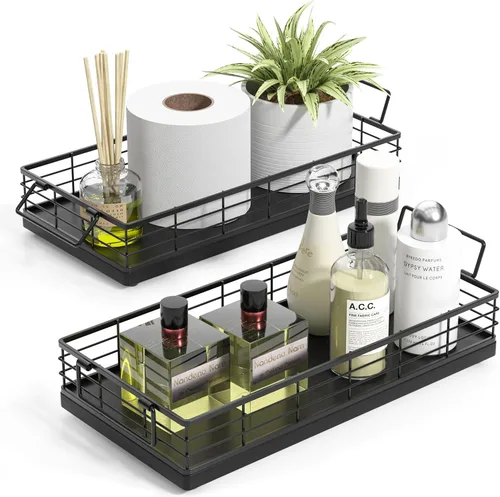Miniatura 15 de Cesta de papel higiénico de acacia, bandeja de 13 pulgadas para almacenamiento de artículos de aseo en la parte superior del inodoro, organizador