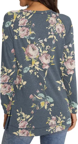 Miniatura 2 de NILOUFO Camisetas de manga larga para mujer, estilo informal, estilo túnica con abertura lateral
