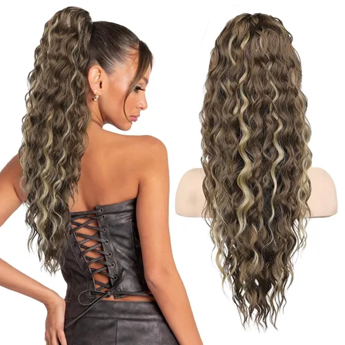 Miniatura 10 de SEIKEA 10" Extensión de Cola de Caballo Corta con Destacado de Garra, PT001 Ella Cabello Ondulado y Rizado Grueso, Clip de Mandíbula