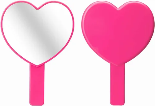 Miniatura 4 de Espejo de mano de maquillaje en forma de corazón, espejo de mano de viaje, espejo cosmético personal portátil con mango (rojo rosa)