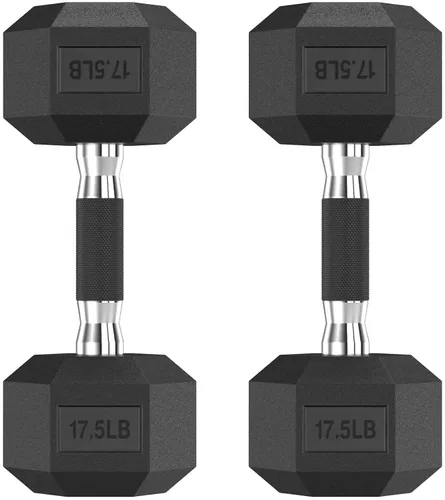 Miniatura 21 de HANDBODE Juego de 2 mancuernas hexagonales de 2.5 a 65 libras con revestimiento de goma, mancuernas para ejercicio y fitness, peso de mano
