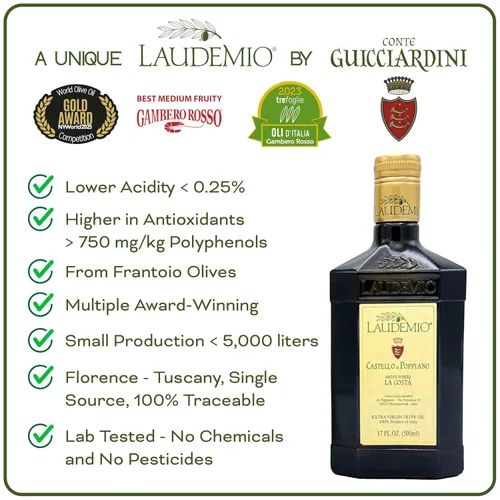 Miniatura 2 de Laudemio Poppiano Guicciardini – Aceite de oliva extra virgen de la Toscana, más de 700 mg/kg de polifenoles altos, medalla de oro NYIOOC 2025