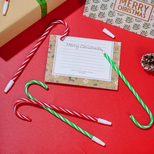 Miniatura 7 de Yolyoo 48 piezas de bolígrafos de bastón de caramelo navideño - Bolígrafo de bastón de caramelo con rayas para papelería de regalo de fiesta