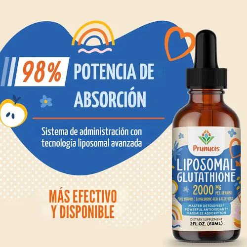 Miniatura 3 de Prunucis Líquido de glutatión liposomal de 2000 MG, 98% de absorción, suplemento activo de L-glutatión, apto para veganos, potente complejo