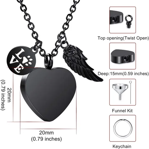 Miniatura 2 de MeMeDIY Collar personalizado con dije de urna de cenizas con estampado de pata de corazón, nombre personalizado, foto, fecha para mujeres, hombres