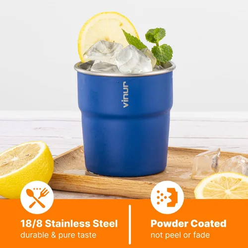 Miniatura 5 de VINUR Vasos Tumbler de Acero Inoxidable de 8 oz, Vasos de Metal Apilables para Beber para Viajes, Campamento, Exteriores, Paquete de 4