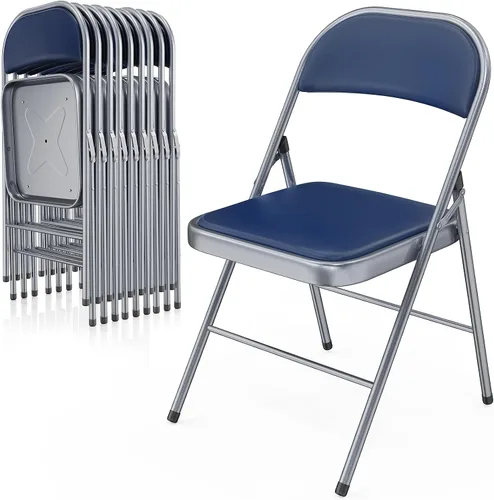 Miniatura 30 de VINGLI Paquete de 4 sillas plegables con asientos acolchados, marco de metal con asiento y respaldo de piel sintética, capacidad de 350 libras, Negro