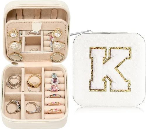 Nayno Joyero para joyería, pequeño joyero de viaje, organizador de joyas, accesorios esenciales para mujeres, joyero blanco personalizado para mamá,