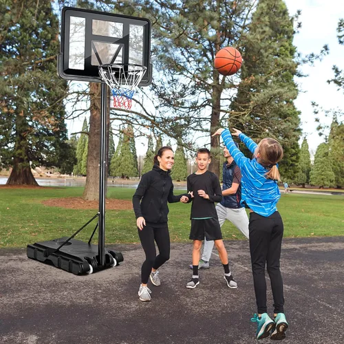Miniatura 9 de Goplus Aro de baloncesto portátil, altura ajustable de 4.25 a 10 pies, tablero trasero inastillable de 44 pulgadas, borde de canasta de 18 pulgadas
