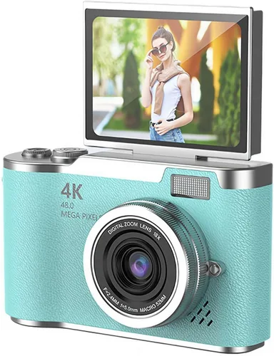 Miniatura 10 de Cámara digital 4K para fotos, cámara retro portátil con pantalla abatible, cámara retro compacta para exteriores (negro, 1 juego)