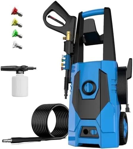 FIOCCO Lavadora a presión, 4800PSI Lavadora eléctrica portátil con cable de 35 pies, manguera de 20 pies para automóviles, entradas, patios, vallas,