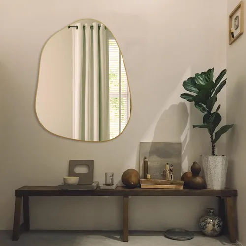 Miniatura 7 de PERFNIQUE - Espejo de pared irregular asimétrico, espejo dorado de 32"x24" para baño, dormitorio, sala de estar, entrada, decoración moderna boho