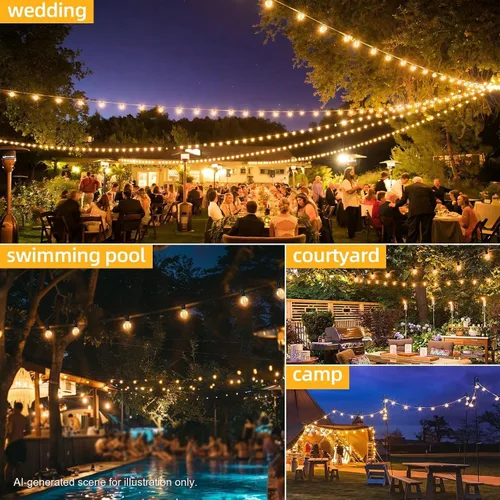 Miniatura 7 de Luces de cadena LED G40 para exteriores de 25 pies con 12+1 bombillas, enchufe E12, blanco cálido de 2700K, grado comercial, resistente a