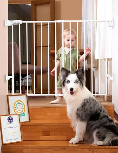 Miniatura 12 de Babelio Puerta de bebé para escaleras, cocina y puertas, sin barra inferior, operación con una sola mano, cierre automático, montaje de hardware
