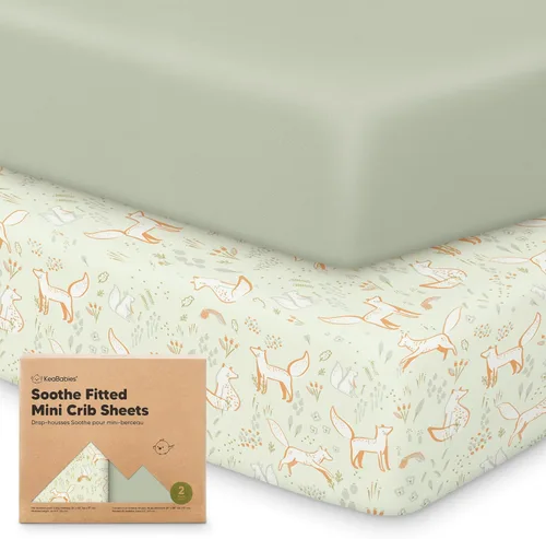 Miniatura 33 de 2 paquetes de sábanas ajustadas para mini cuna - 38x26 sábanas Pack N Play para colchón Pack and Play, algodón orgánico, ropa de cama transpirable