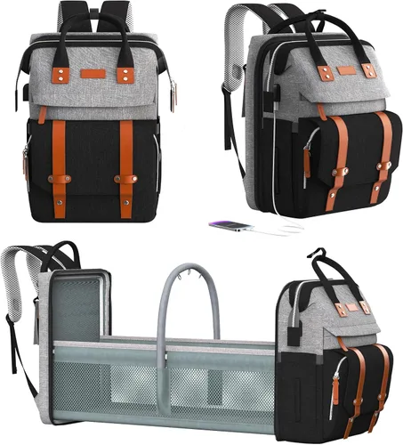 Miniatura 8 de Mochila para pañales con cambiador, bolsa de pañales grande, bolsa de pañales multifuncional, bolsa de bebé, gris