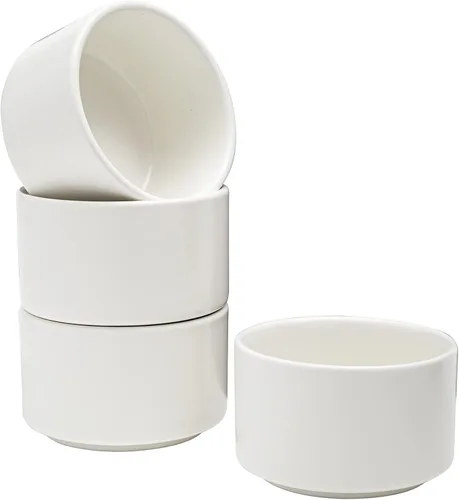 Vikko Moderno juego de 4 cuencos de sopa de porcelana blanca mate, apilables de 14 onzas, elegante, estilo restaurante, apto para microondas y