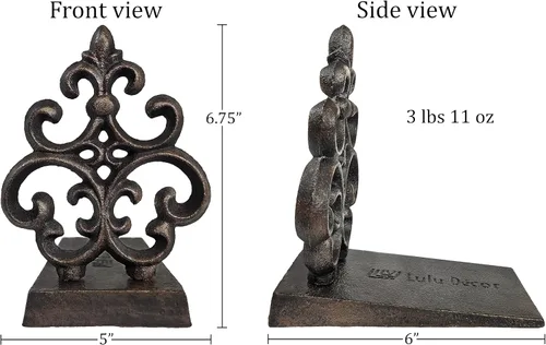 Miniatura 4 de Lulu Decor, Tope de puerta Fleur De Lis de hierro fundido, tapón de puerta en acabado negro antiguo (2 piezas)