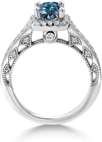 Miniatura 84 de Gem Stone King Anillo de compromiso de plata de ley 925 de 0.236 in con piedra natal y zafiro blanco creado con acento Anillo de compromiso