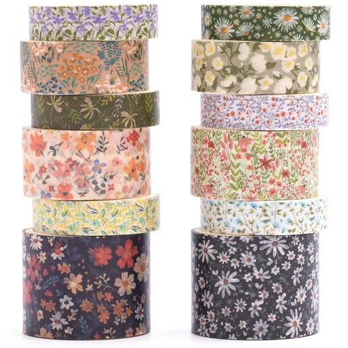 Miniatura 14 de 12 rollos de cinta washi con flores, juego de cinta adhesiva artística floral, cinta decorativa de jardín en flor para manualidades, niños, álbumes