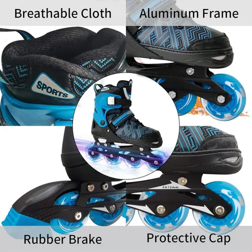 Miniatura 5 de Nattork Patines en línea ajustables para niños y niñas, azul negro rojo con ruedas iluminadas, patinaje sobre ruedas juvenil para principiantes de 3