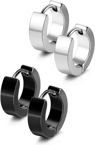 JewelrieShop Juego de joyas para hombre, aretes colgantes con bisagras, acero inoxidable, hipoalergénicos, aretes de aro urbanos