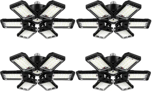 Miniatura 13 de Aoretic - Paquete de 2 luces LED de garaje de 180 W, 18000 lm, 6500 K, con 6 + 1 paneles deformables, luz de tienda LED, para sótano, granero, techo
