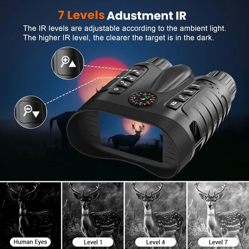 Miniatura 6 de Gafas de visión nocturna 4K para niños, prismáticos de visión nocturna a todo color de 36 MP Zoom 8X 850 nm Stealth IR para observación negra