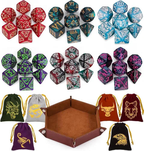 Miniatura 27 de CiaraQ Juego de dados poliédricos - Dados para juegos de rol DND para Calabozos y Dragones, juego de mesa RPG, doble color, 35 piezas