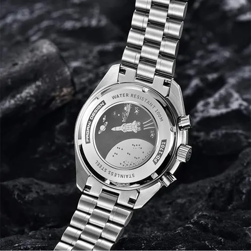 Miniatura 3 de Pagani Design 1701 - Reloj de cuarzo para hombre, esfera de acero inoxidable, analógico, automático, resistente al agua, 328.1ft, con zafiro, Negro