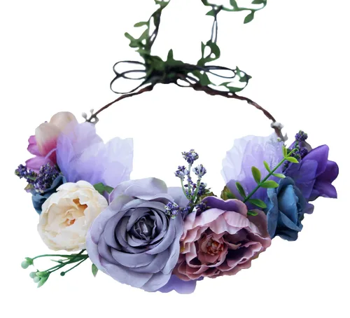 Miniatura 20 de Corona floral para mujer, diadema floral para el cabello, corona de flores, halo bohemio, fiesta, baile de graduación, fotos