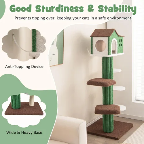 Miniatura 4 de Tangkula Árbol alto para gatos de interior, torre moderna de 7 niveles y 61 pulgadas con postes rascadores de sisal, condominio superior, tela