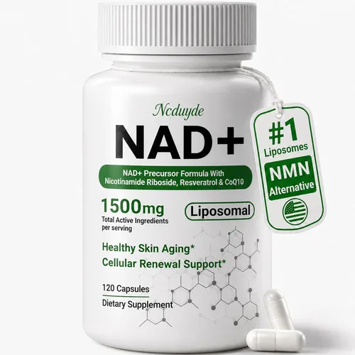 Ncduyde Suplemento NAD+, liposomal NAD nicotinamida ribósido resveratrol 1500 mg - Anti-envejecimiento y salud cerebral, mejora la energía,