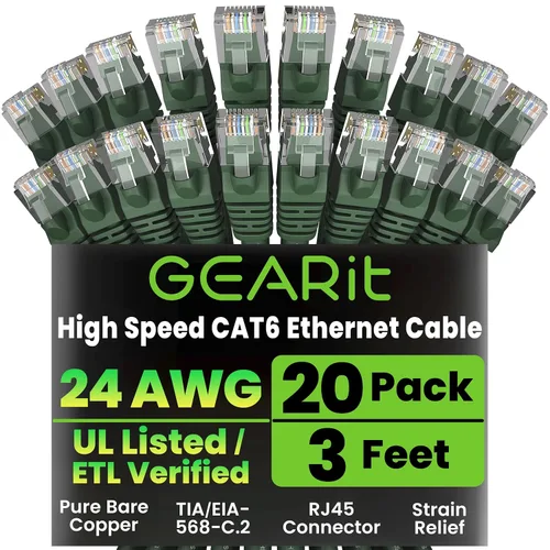 Miniatura 43 de Paquete de Cable Ethernet Cat 6 GEARit - Pack de 10 cables de conexión Ethernet Cat6 de 15 pies Cable de conexión de red RJ45, conectores dorados