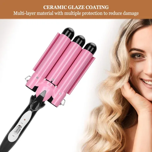 Miniatura 4 de 3 barriles rizadores de pelo, rizador de pelo de 3 barriles de 1.102 in, rizador de pelo eléctrico, herramienta de peinado para peinado largo