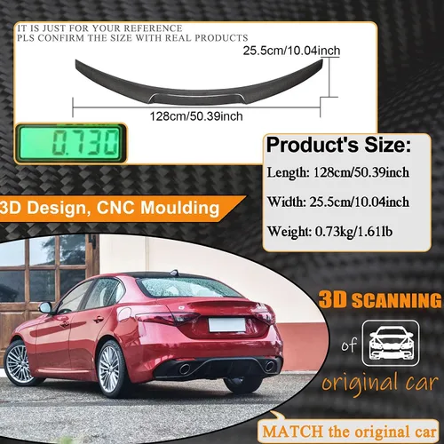 Miniatura 5 de Alerón de maletero de fibra de carbono para Alfa Romeo Giulia Sedan 2015-2024 Tapa trasera de maletero Highkick Spoiler Wing Lip Factory Outlet