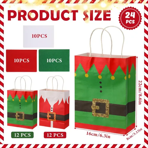 Miniatura 2 de Nuanchu Paquete de 24 bolsas de regalo de papel de Navidad a granel con asas, bolsas de regalo de traje de Papá Noel de 8.7 x 6.3 x 3.15 pulgadas