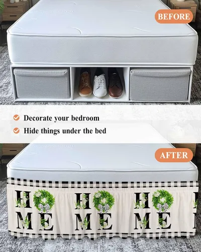 Miniatura 6 de Flower Leave Home - Falda de cama de tamaño King de 16 pulgadas de caída, ajustable y elástica, plisada, con volantes de polvo de lujo para cama