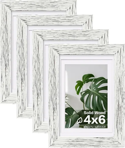 Miniatura 96 de Egofine - Juego de 4 portarretratos 8 x 10 pulgadas de madera maciza y cubierta de plexiglás de 4 x 6/5 x 7 pulgadas con paspartú u 8 x 10 pulgadas
