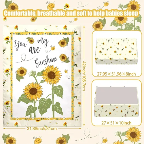 Miniatura 2 de Mixweer Juego de ropa de cama para cuna de bebé, 3 piezas, diseño de abeja de girasol, sábanas amarillas para cuna con texto en inglés "You Are My