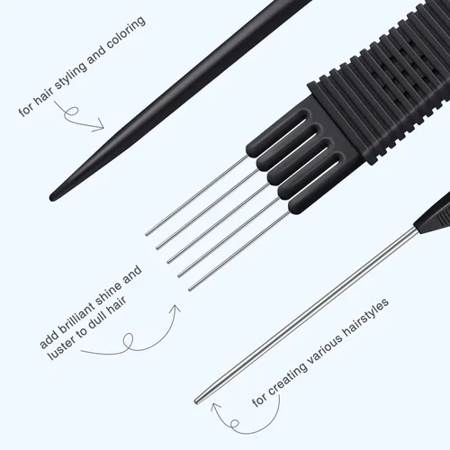 Miniatura 3 de TsMADDTs Peines de cola de rata para mujeres y hombres, juego de 3 peines para trenzar, separar, peinar, dientes finos, color negro