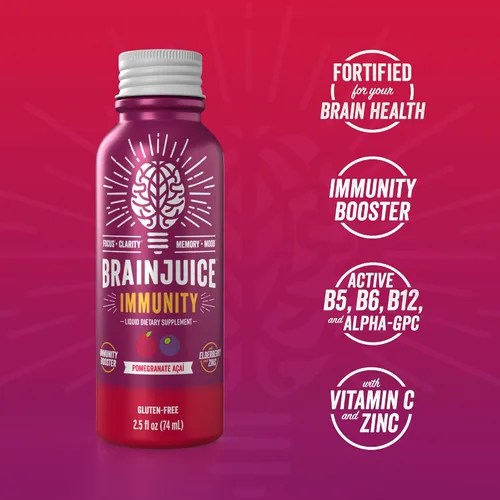 Miniatura 4 de BrainJuice Disparo de apoyo cerebral, suplemento sin gluten para energía y concentración, bebidas saludables con Alpha GPC, vitamina B, 2.5 onzas