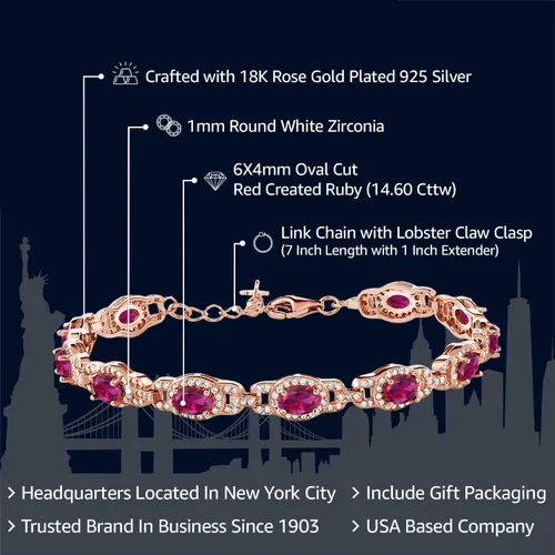Miniatura 2 de Gem Stone King 18K Rose Gold Plated Silver Oval Gemstone Birthstone Tennis Bracelet For Women Oval 6X4MM 7 Inch With 1 Inch Extender Fine