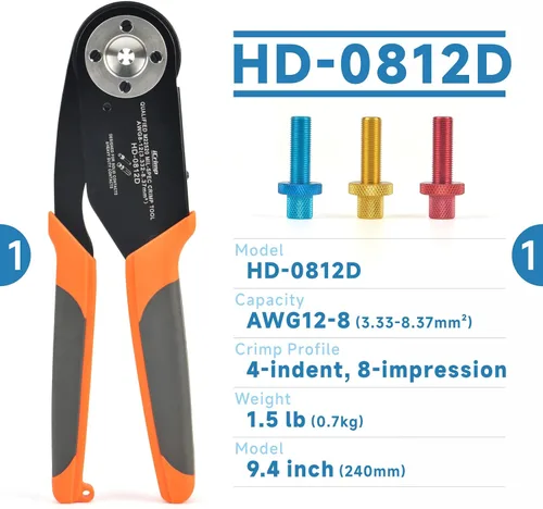 Miniatura 2 de iCrimp HD-0812D 12-8 AWG Herramienta de crimpado de rango superior ocho contactos sólidos Deutsch y Harting HAN C, HAN D, HAN E contactos resistentes