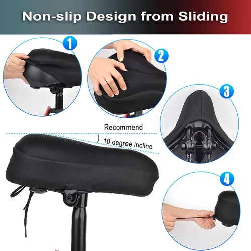 Miniatura 3 de Cojín de gel grueso y ancho para asiento de bicicleta con funda impermeable - Cómodo cojín de silicona de espuma viscoelástica para asiento