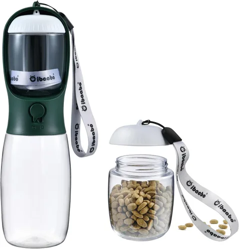 Miniatura 7 de Cibaabo Botella de agua para perros con contenedor de alimentos, cuenco de agua para cachorros de viaje, dispensador portátil para mascotas