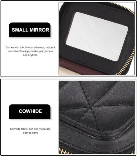 Miniatura 8 de FOMIYES Bolsa de retoque para bolso de mano, bolsa de maquillaje de piel de vaca, color negro con bolsas de espejo para monedero pequeño