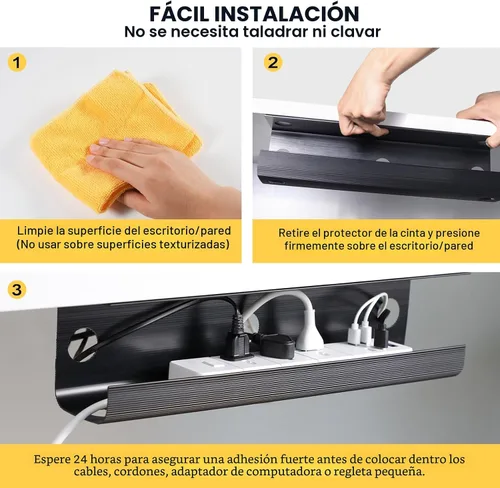 Miniatura 3 de Yecaye - Paquete de 2 organizadores de cables para debajo del escritorio, bandeja de gestión de cables de 80 cm para debajo del escritorio